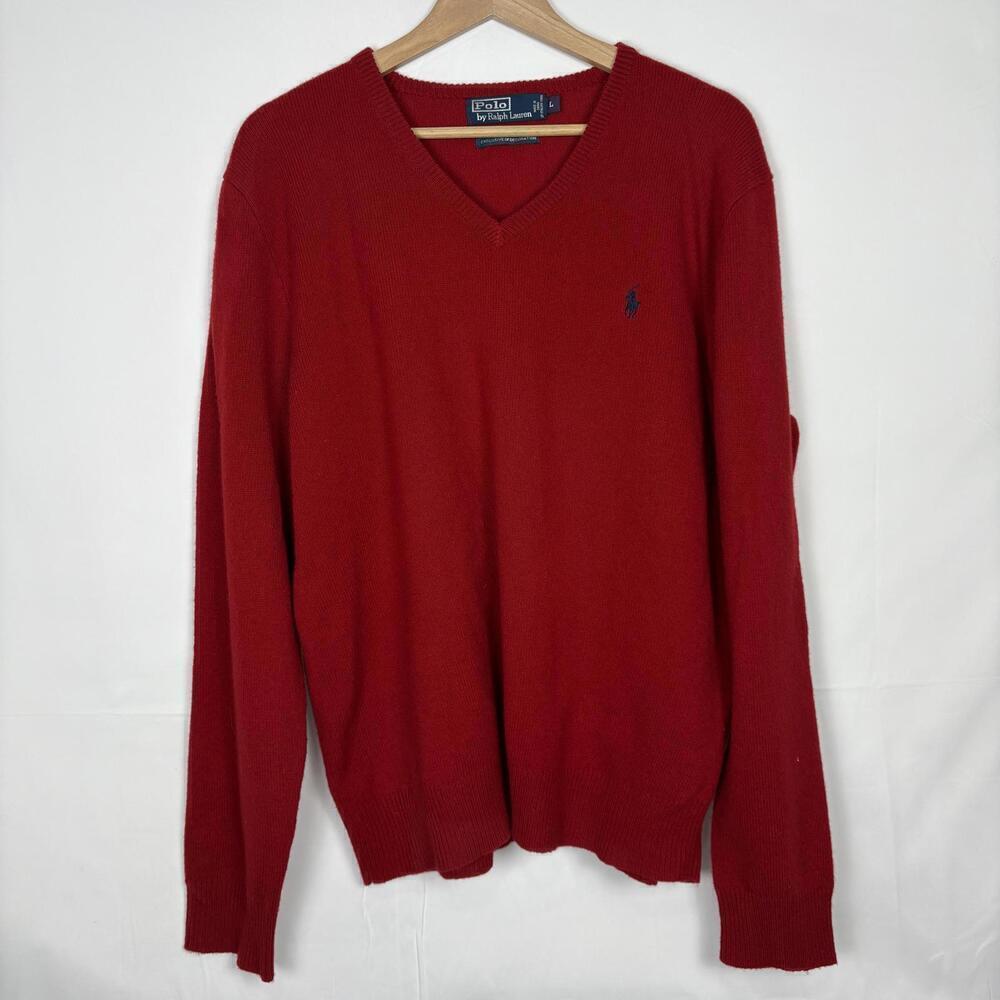 90's Ralph Lauren Red 100% Lamb's Wool Long Sleeve Sweater - Picture 4 of 6